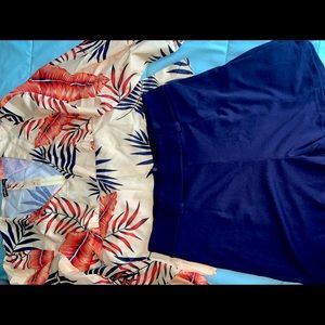 XL V Neck Floral Print Long Sleeve Top & Shorts Set